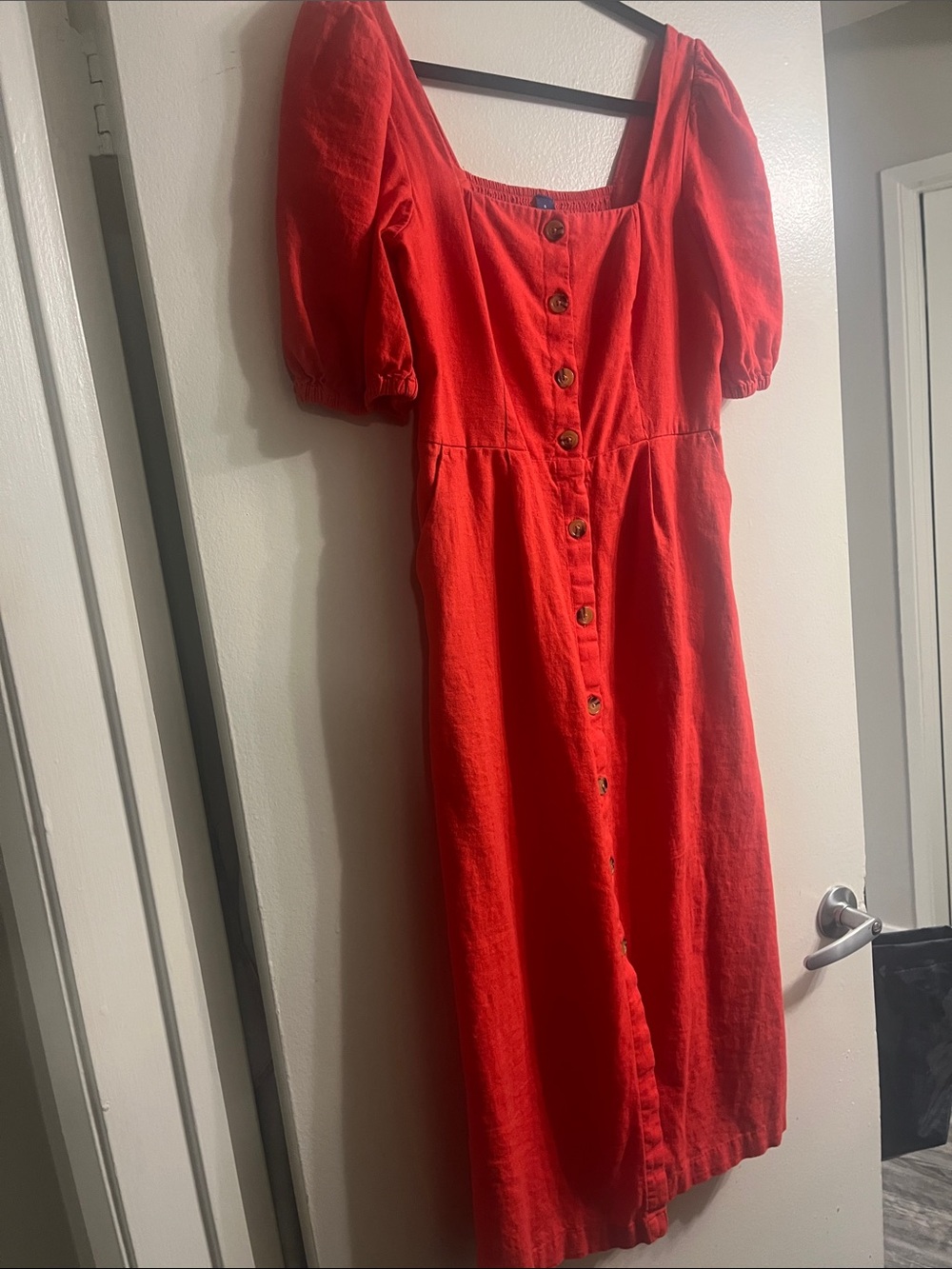 Old Navy Coral Button-Front Puff Sleeve Dress sz S with Pockets!